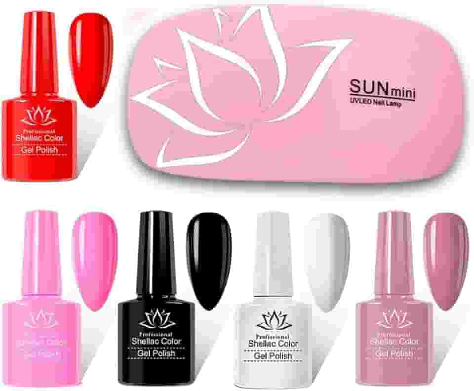 Kit 5 Esmaltes em Gel para Unhas Profissionais – Branco, Preto, Nude, Rosa e Vermelho