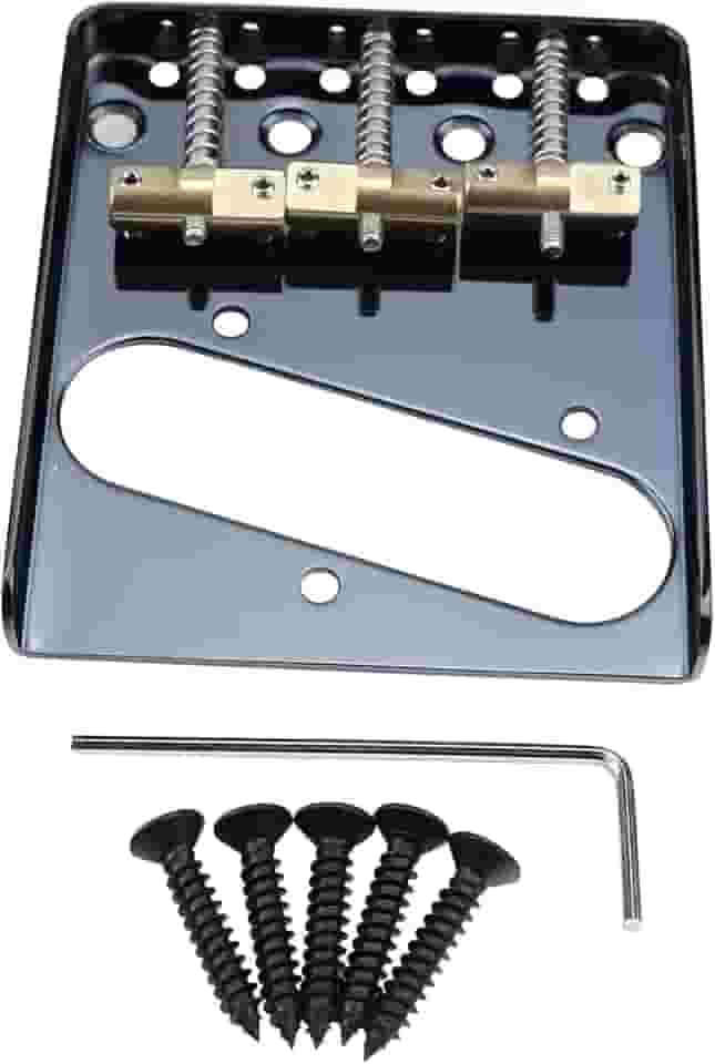 Ponte de guitarra fixa vintage com placa de base de aço de 3 selas compensada de latão 10,8 mm compatível com peças de reposição para guitarra elétrica estilo Telecaster Tele vintage, preta