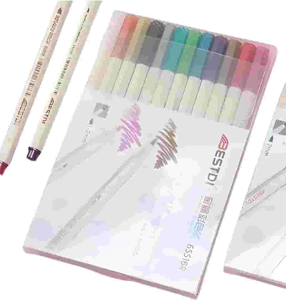 Kit 12 Caneta Brush Pen Tons Metálica Colorida Tons Cor Branco