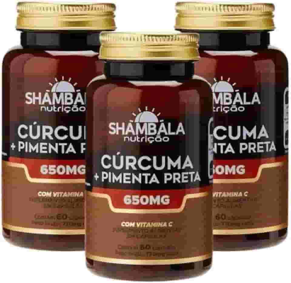 Combo 3x Cúrcuma com Pimenta Preta, 650mg, 60 Cápsulas com Vitamina C, Suplemento Alimentar - Shambala