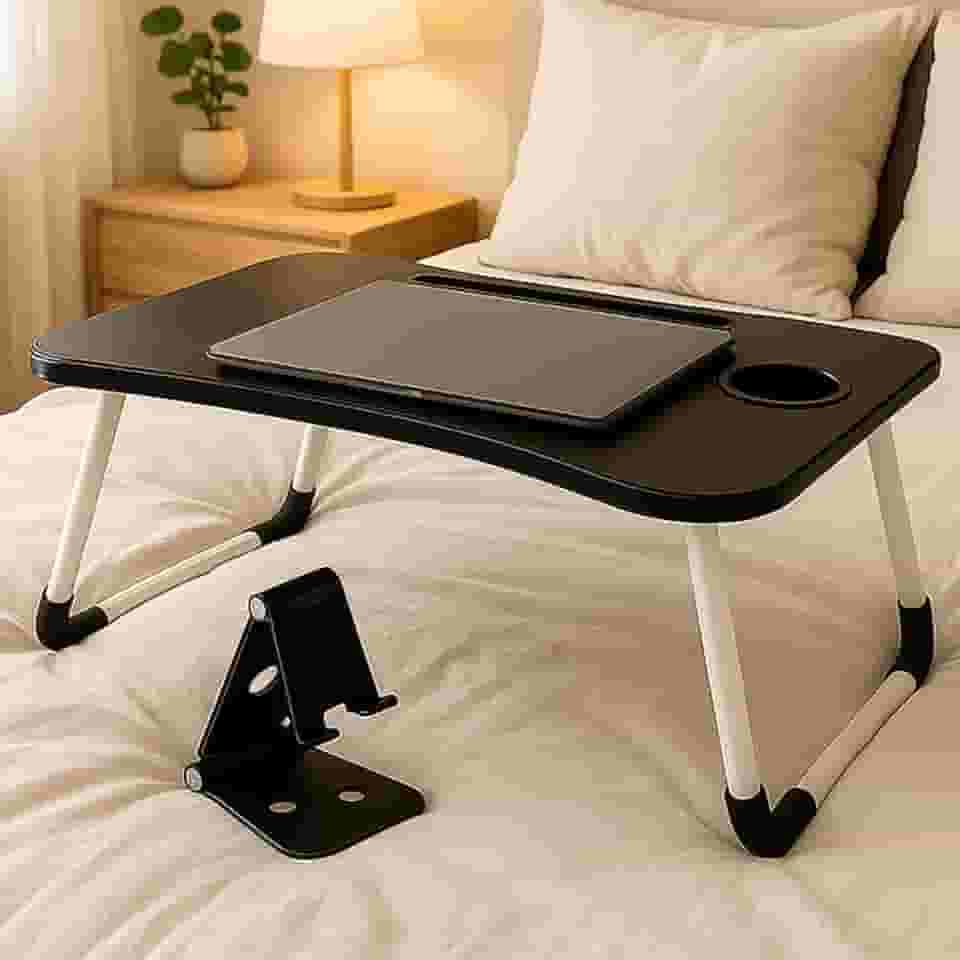 Mesa Portátil para Notebook Dobrável até 15,6" para Café na Cama Madeira Home Office Refeição Estudar e Trabalhar Apoio Colo
