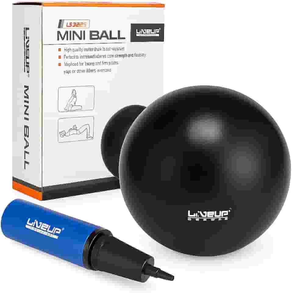 Mini Bola de Pilates, 25cm de Diâmetro, com Bomba de Ar de Dupla Ação, Preto