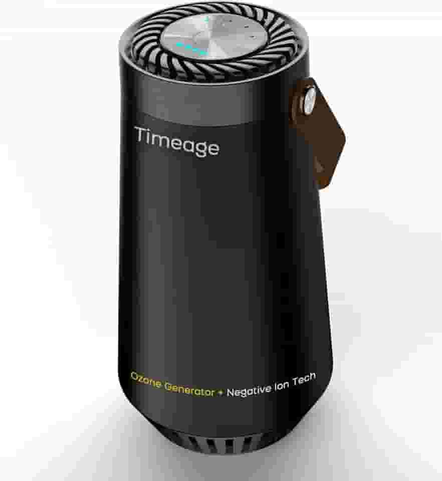 Timeage Gerador de ozônio para carro, eliminador de odores 2 em 1 e ionizador de ar para remover cheiro de fumaça, odor de animais de estimação, ácaros, PM2.5, alérgenos, purificador de ar portátil