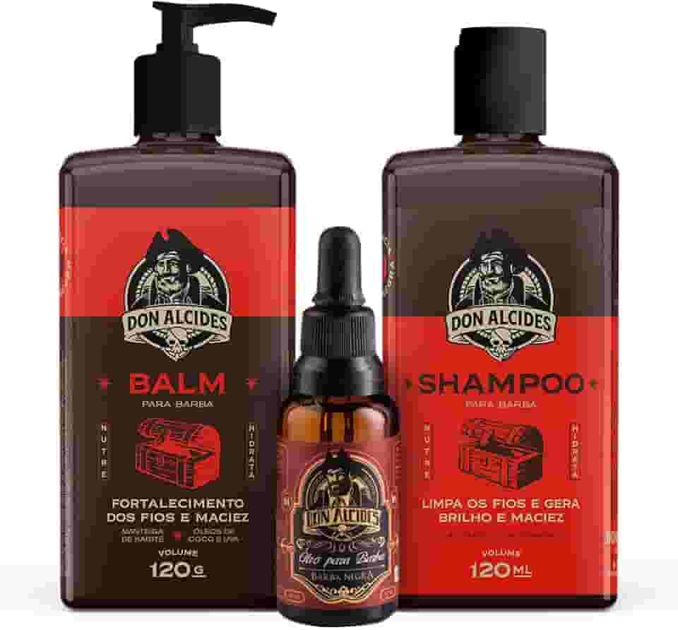 Kit Guarda Don Alcides - Balm, Shampoo E Óleo - Barba Negra