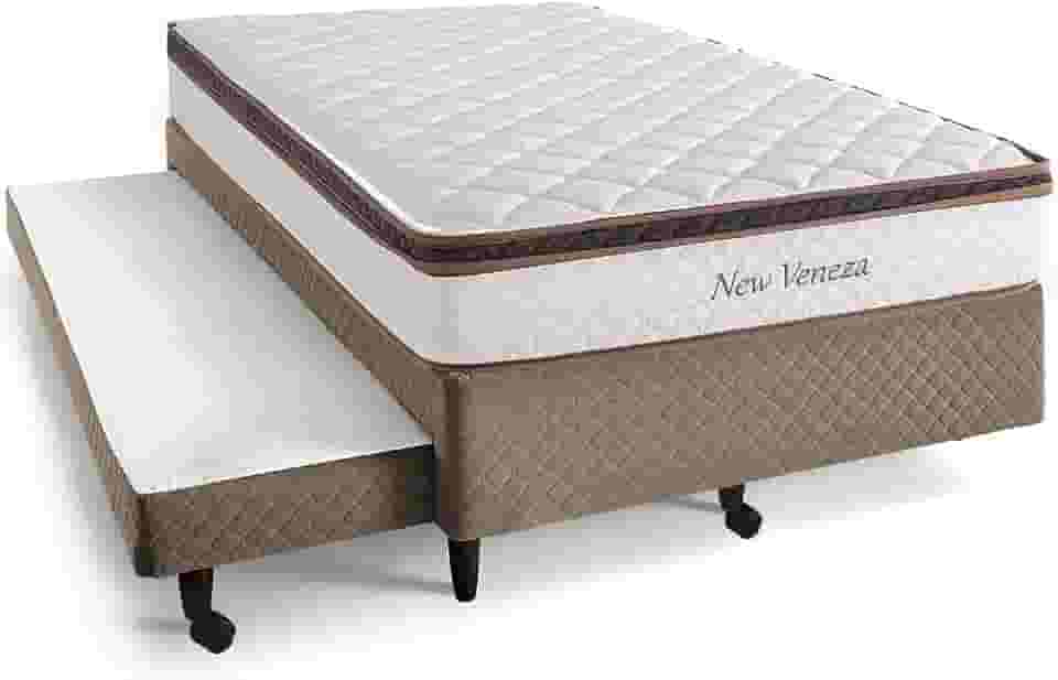 Cama Box Solteiro Herval New Veneza, 54x88x188 cm, Molas Bonnel com Colchão Auxiliar