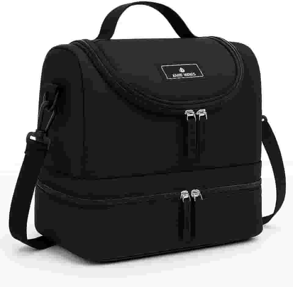 Lancheira Térmica Bolsa com Alça de mão e ombro Para Marmita Adulta Dividida em 2 andares com zíper (Preto)