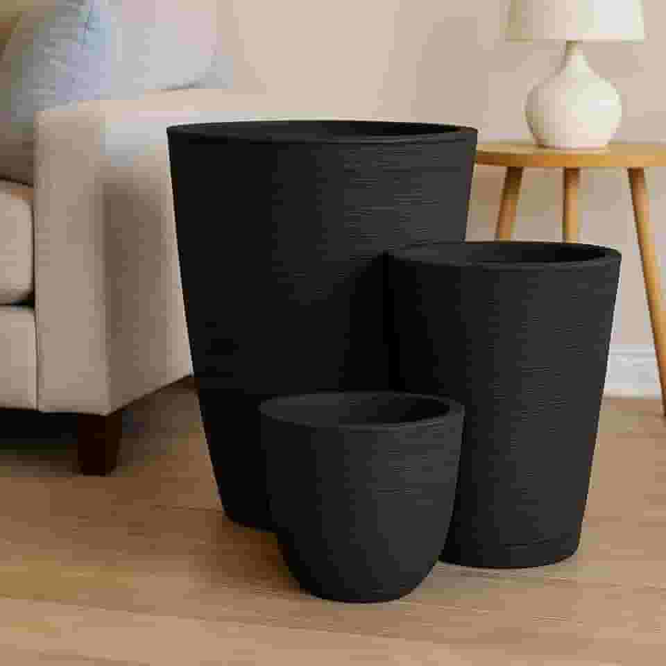 Kit 3 Vasos Para Plantas Polietileno Grafiato Luxo (Preto)