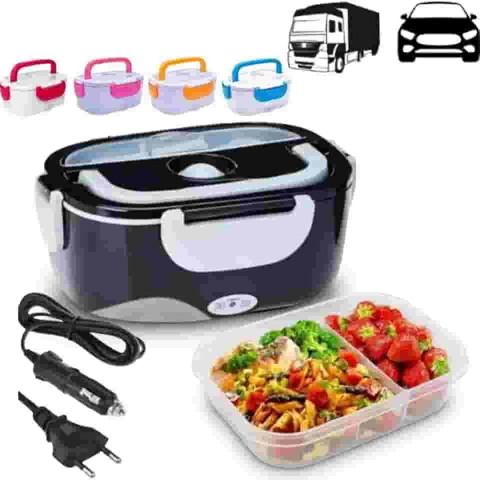 Marmita Elétrica Portátil 1,5L com Aquecimento Rápido BiVolt – 4 Voltagens (110V/220V/12V/24V) para Casa, Carro e Caminhão – Recipiente com Divisórias