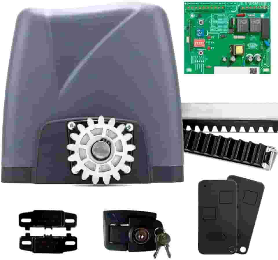 Kit Motor Portão Rossi DZ Nano Turbo 600Kg 1/4 Deslizante Automático de Correr Eletrônico Com Abertura Rápida com 4 Metros de Cremalheira (220v)