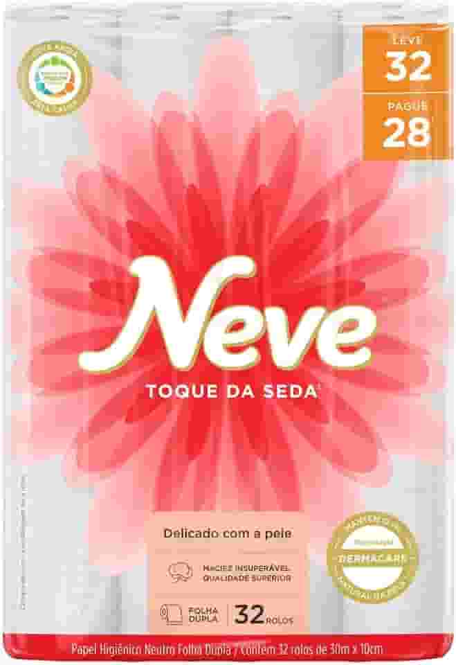 Neve Papel Higiênico Toque de Seda Folha Dupla, 30m, Leve 32 Pague 28 Rolos