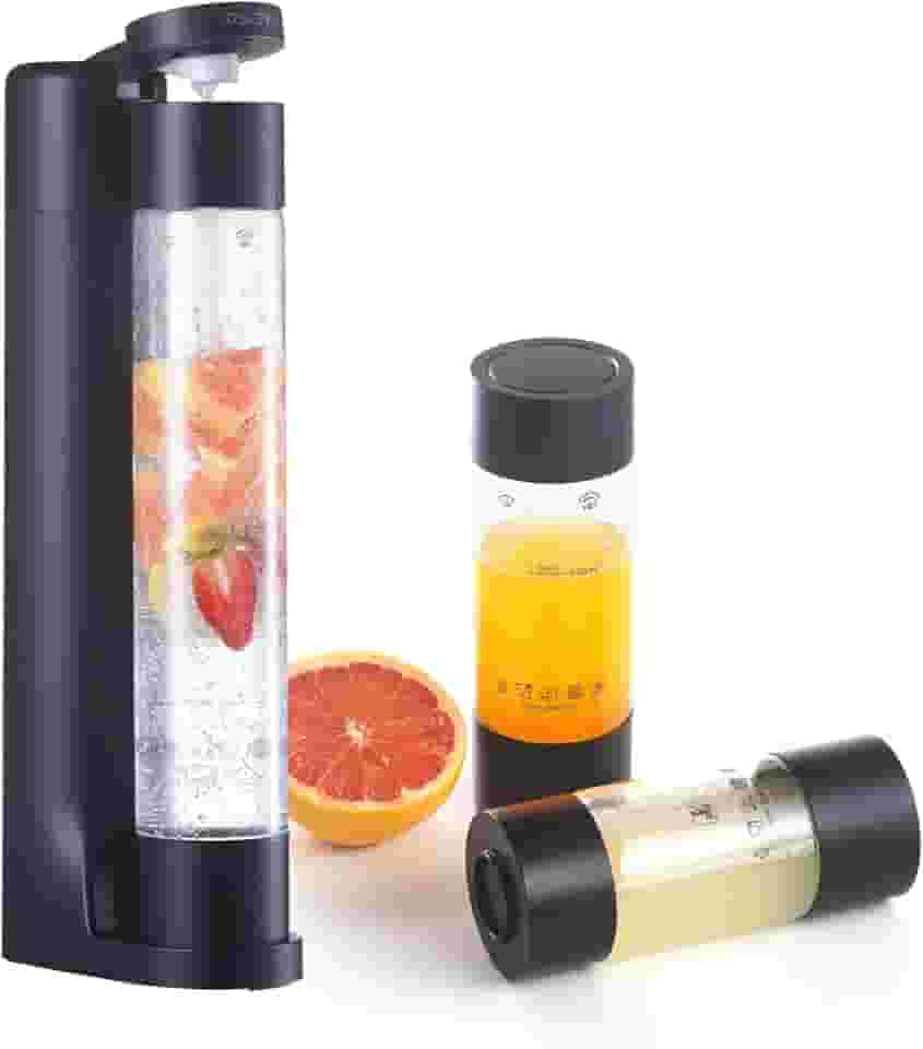 OSCEVIA Máquina De Água Com Gás, Máquina De Refrigerante, Dispensador De Bebidas Para Casa, Streaming De Refrigerante Com Garrafa De 1L Sem Bpa, 2 Garrafas Portáteis Para Viagem, Água Com Gás E Carb