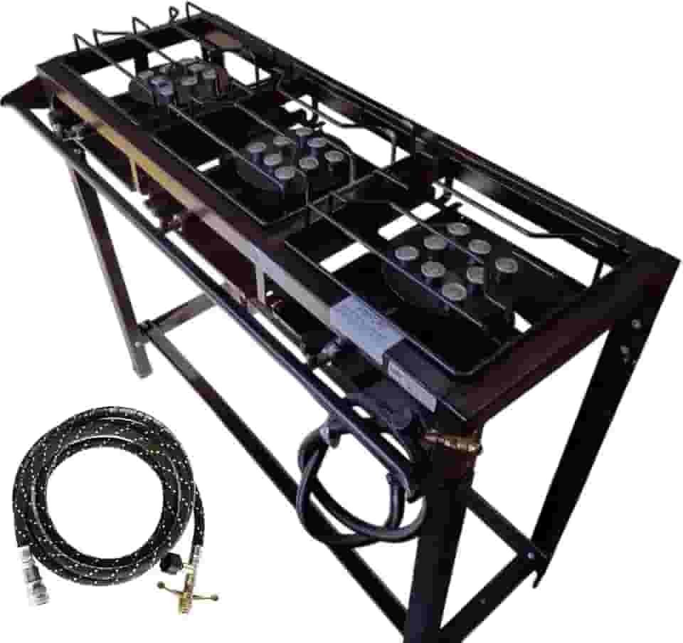 Fogão Industrial 3 Bocas Alta Pressão, 95x35x80cm, Aço Carbono, com Kit Mangueira (1m) e Registro.