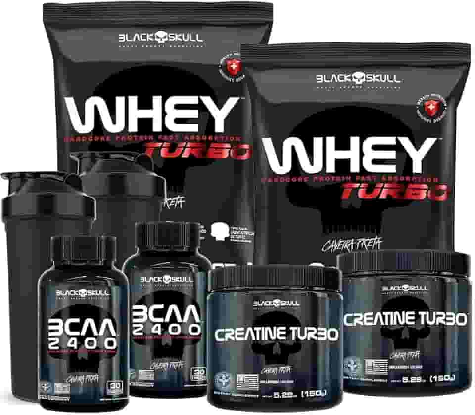 Combo 2x Whey Protein Turbo + 2 Bcaa + 2 Creatina - Black Skull (Baunilha)