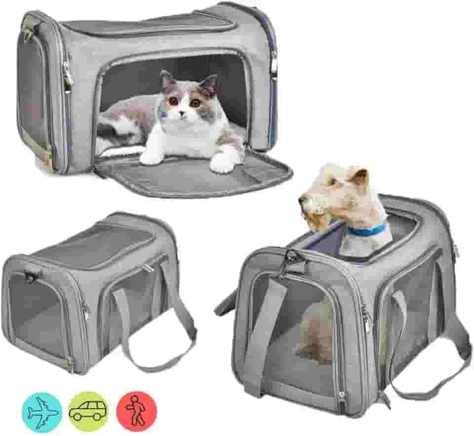 Bolsa Transporte Pet para Avião Cabine Viagem Ventilação Cães e Gatos Reforçada até 14kg Tela Arejada Alça e Tapete Removível - Duke & Dixie (Cinza)