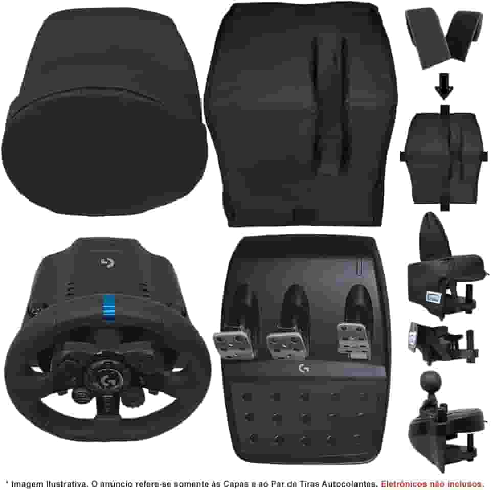 Qualicapas Kit de Capas Protetoras para Volante, Base e Pedais G29 G920 G923 + Capa para Câmbio Driving Force Shifter Simulador Gamer Logitech