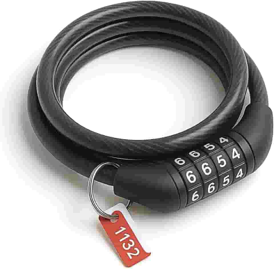 Cadeado de Segurança 120cm com Senha Numérica 4 dígitos para Bicicleta e Capacete, Cabo de Aço Revestido, Corrente Trava Antifurto Motos - Resistente, Reforçado, Segredo, Aço de Liga 8mm de espessura