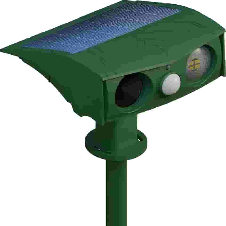 Repelente de animais, alimentado por energia solar, repelente ultrassônico, sensor de movimento e luz de flash, ao ar livre, à prova de intempéries, quinta, jardim, gramado para gatos, cães, coiote