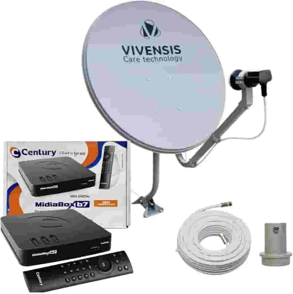 Kit Antena - Receptor Digital Century Midiabox Lnbf 5g Ku Cabo Cor Preto 110v/220v