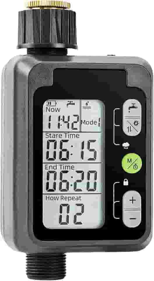 Válvula De Água Inteligente, Temporizador Irrigação, Temporizador Programável para Aspersores com Ecrã, com Nove Programas de Irrigação, para Controlo de Mangueiras de Jardim e Relvados Exteriores