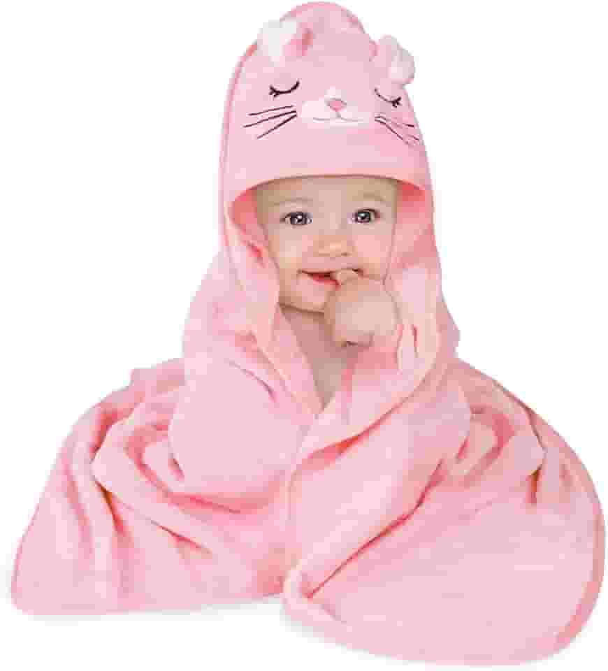 Toalha Banho Capuz Bichinho Bordado Roupão Bebê Recém Nascido Infantil Criança Bordado (Rosa)