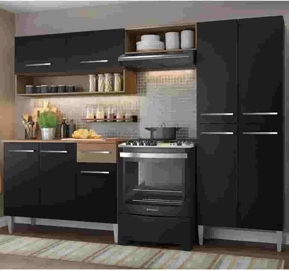 Cozinha Compacta Madesa Emilly Pop Com Armário e Balcão - Rustic/preto