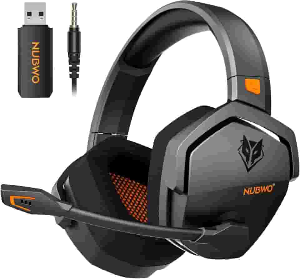 NUBWO Wireless Gaming Headset with Mic for Ps5 Ps4 PC, Zero Interference, 100-Hour Battery All-Day Play, 23ms Sync​ for Fortnite & Call of Duty/FPS Gamers, Triple Mode All Devices Compatible - Orange