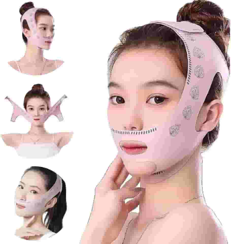 Super Oferta de Faixa Facial V-Line Lifting, Rosa, Modeladora para Contorno do Rosto, Redução de Papada, Máscara Modeladora Para Rosto Reduz Papada E RugasTodo Tipo De Pele