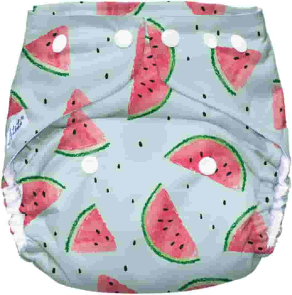 Fralda Reutilizável para Praia e Piscina, Tamanho Único 5-18kg, Lavável, Unissex (Melancia)