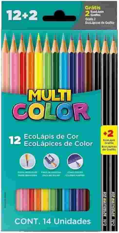 Ecolápis de cor, Multicolor Super, 11.1200N+2G, 12 cores + 2 lapis, 14 unidades, Multicor