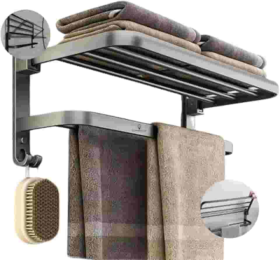 Toalheiro Duplo Porta Toalha para Banheiro com Prateleira de Alumíni | Suporte para Toalhas, Resistente à Corrosão, Moderno, Ideal para Banheiros e Lavabos - LumorixLar