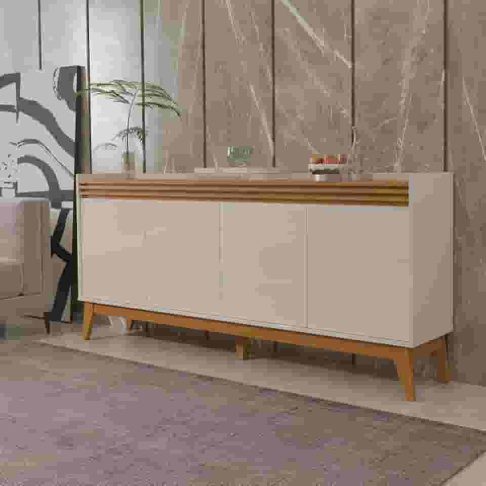 VIA NOSSA - Buffet Aparador Ripado 4 Portas com Pés de Mdf Astúrias 180cm