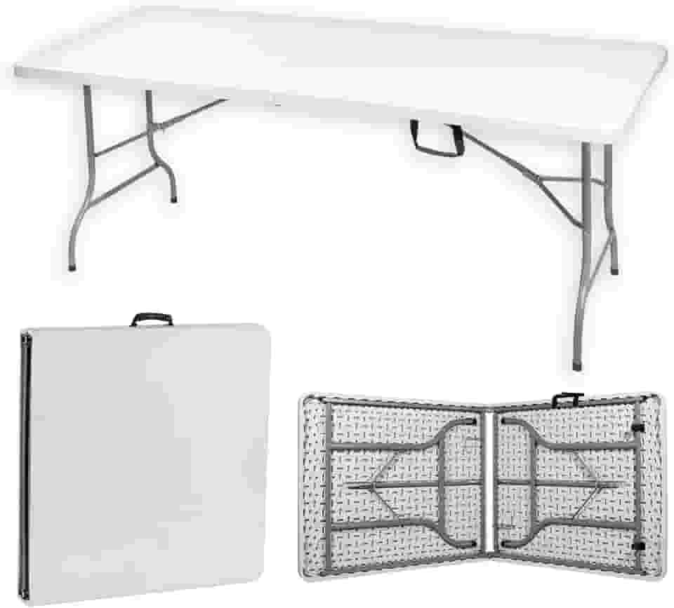 BODEN Mesa Dobrável Portátil, Maleta, Retangular, Com Alça, Suporta até 150 kg, 1,80 Metros, Ambientes Internos e Externos, Polietileno e Aço, Branca Off-White