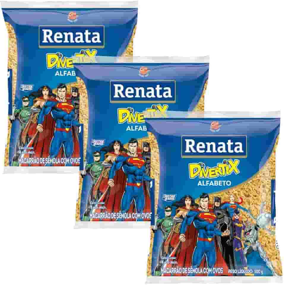 Kit com 3 Pacotes de Macarrão de Sêmola com Ovos Alfabeto de 500g cada - Renata