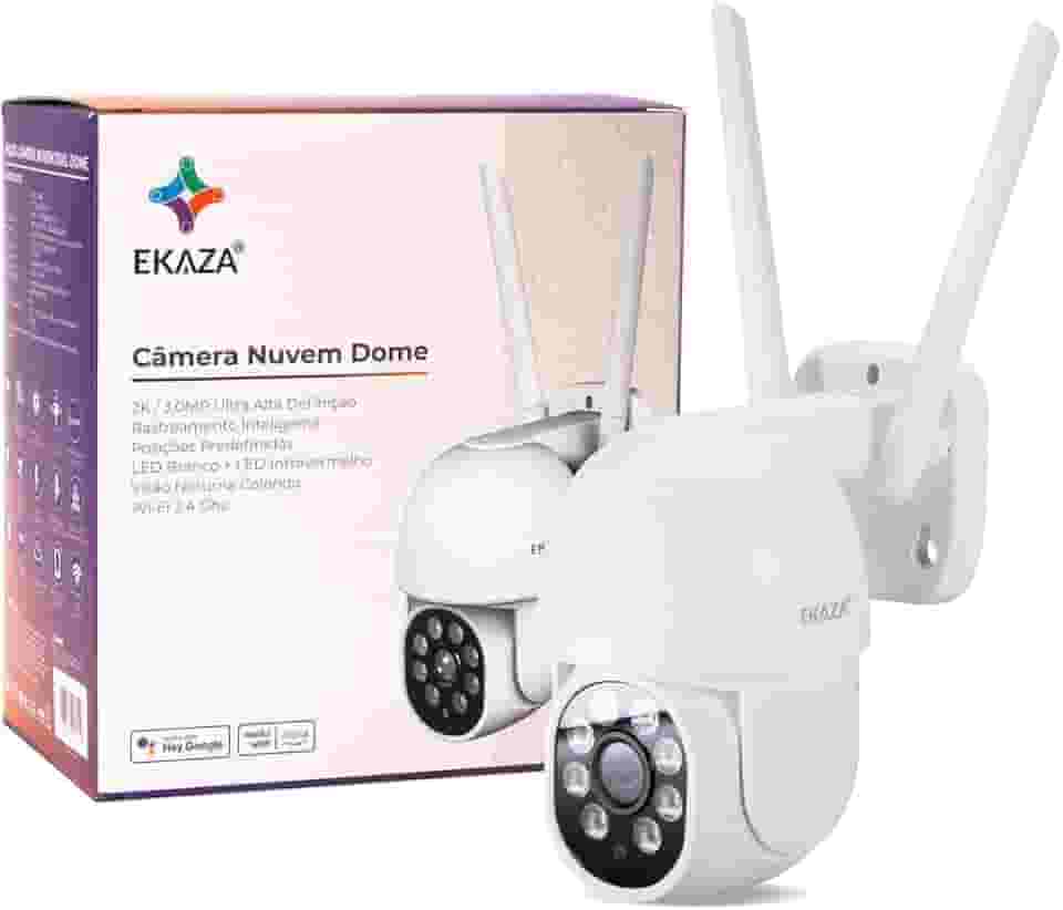 EKAZA Câmera de Segurança Externa Inteligente Nuvem Dual Dome, WiFi, IP65, H 310°/ V 140°, Compatível com Amazon Alexa e Google Assistant - EKJS-T3188