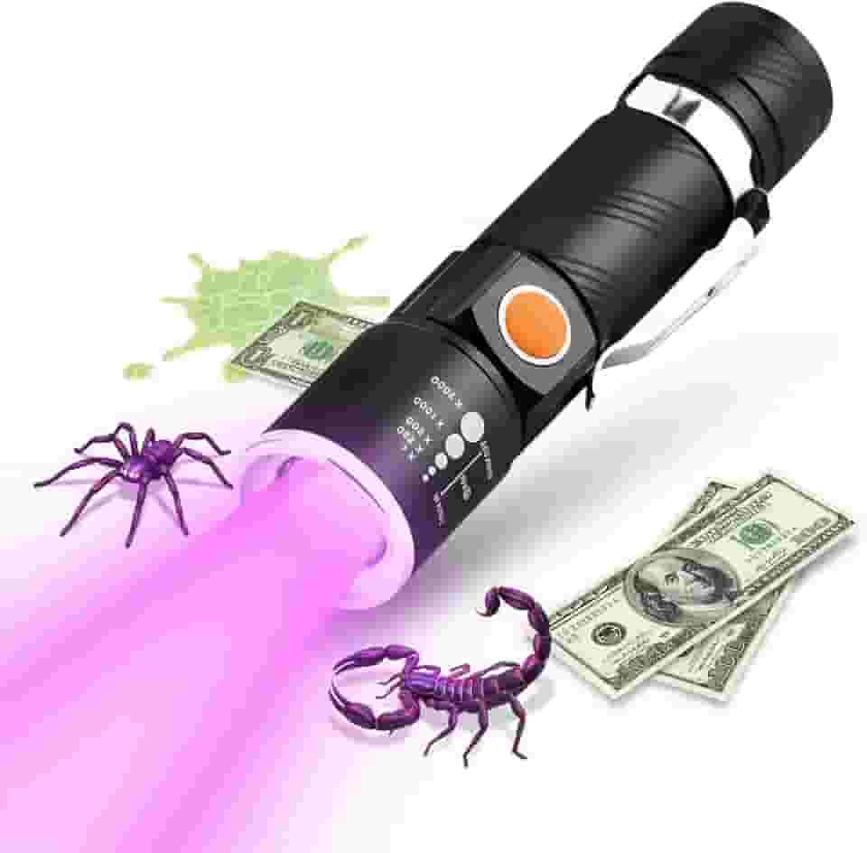 Lanterna de mao LED UV Recarregável - Luz Negra Ultravioleta Potente p/Escorpiões, Insetos, Manchas e Pets, Notas Falsas