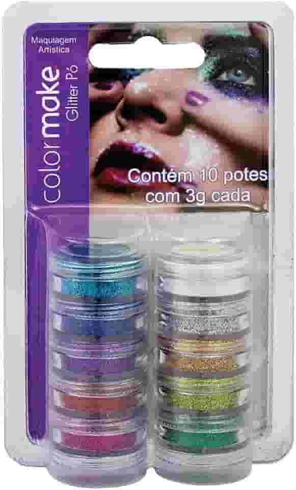Yur 2750, Pintura Facial, Glitter Pó com 10 Cores, Cartela com 10, Multicor, Colormake