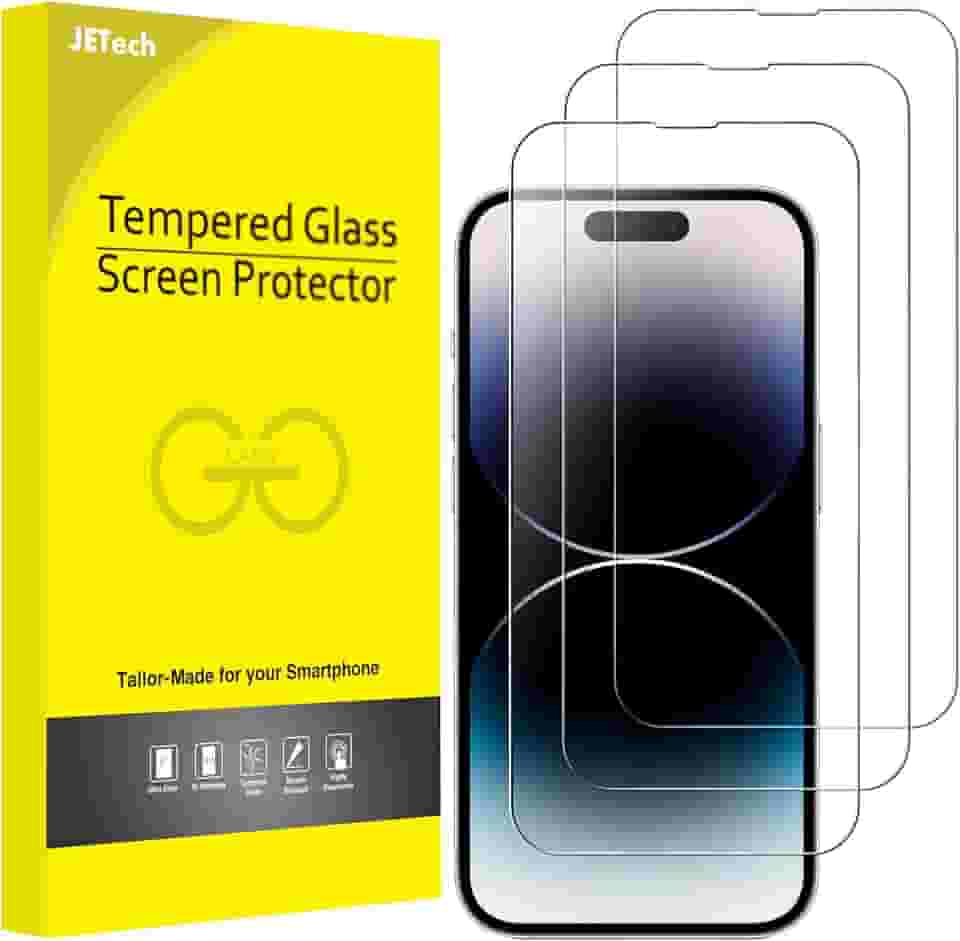 JETech Película de Vidro Temperado de Cobertura Total para iPhone 14 Pro Max 6,7 Polegadas, Protetor de Tela 9H, Caso-Amigável, HD Transparente, Pacote com 3