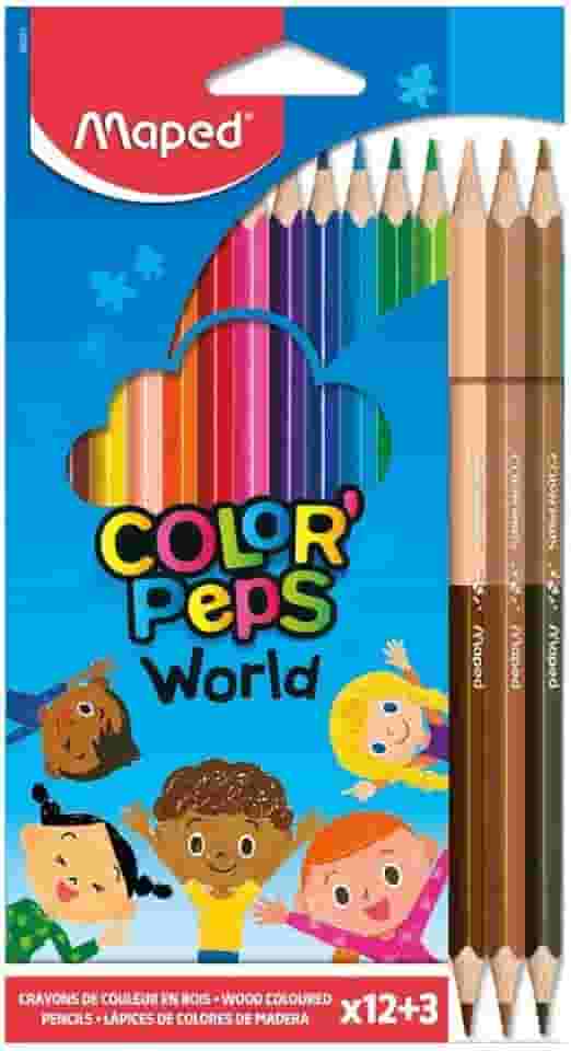 Lápis de cor, Maped, Color Pep´s, 832071ZV, 12 Cores + 3 Lápis Duo Cores da Pele, Multicolorido, 832071