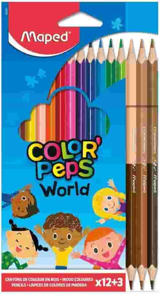 Lápis de cor, Maped, Color Pep´s, 832071ZV, 12 Cores + 3 Lápis Duo Cores da Pele, Multicolorido, 832071