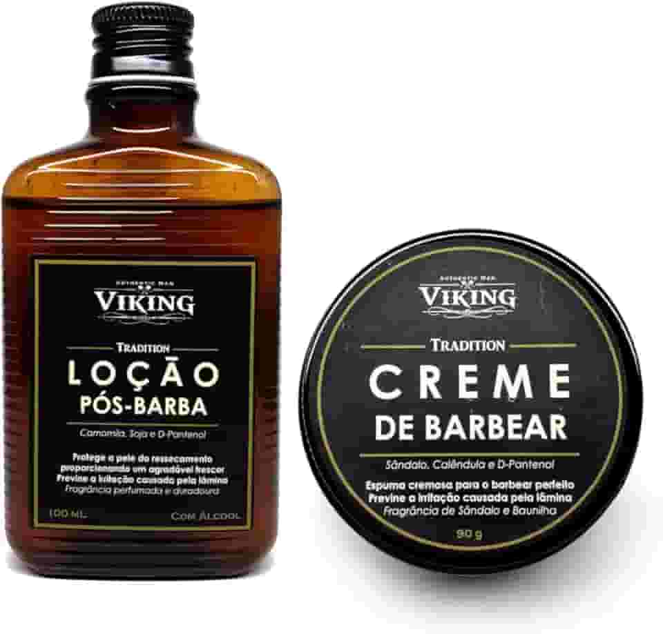 Kit de Barbear VIKING - Creme + Loção Pós-Barba - Sândalo e Baunilha - Face - Unissex - Todos os tipos de pele