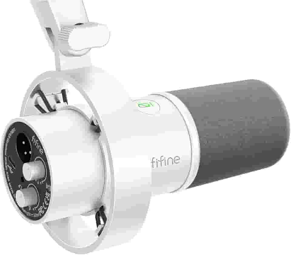 FIFINE Microfone dinâmico XLR estúdio,microfone USB para podcast PC para gravação streaming, vocal XLR/USB mic com Tap-to-Mute,botão de ganho,monitoramento de fones ouvido-Amplitank K688 Branco