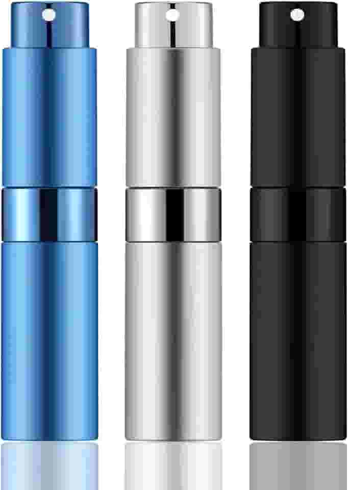 8 ml mini atomizador perfume viagem (preto fosco, prata e azul) frasco de spray portátil para colônia e perfume (3 peças)