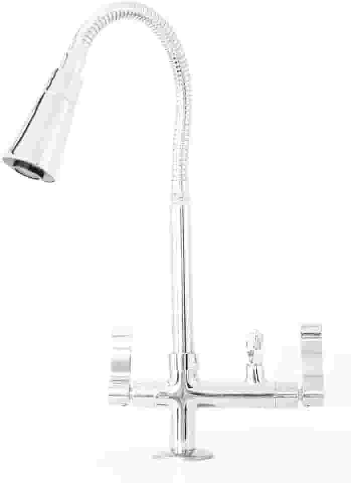 Torneira Flexível de Mesa Cozinha Saída para Purificador 1/4 de Volta Tubo Cromado Dois Jatos Samer