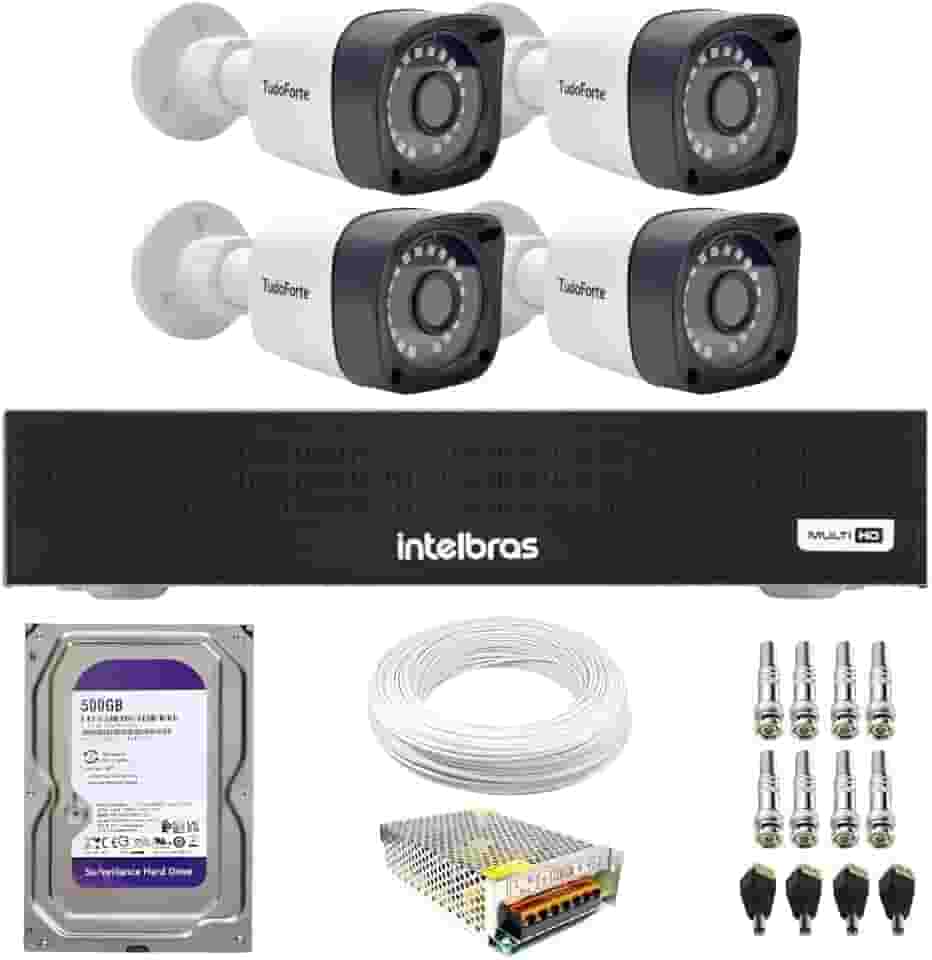 Kit 4 Câmeras Segurança Full HD DVR Intelbras 4 Canais Com HD Completo