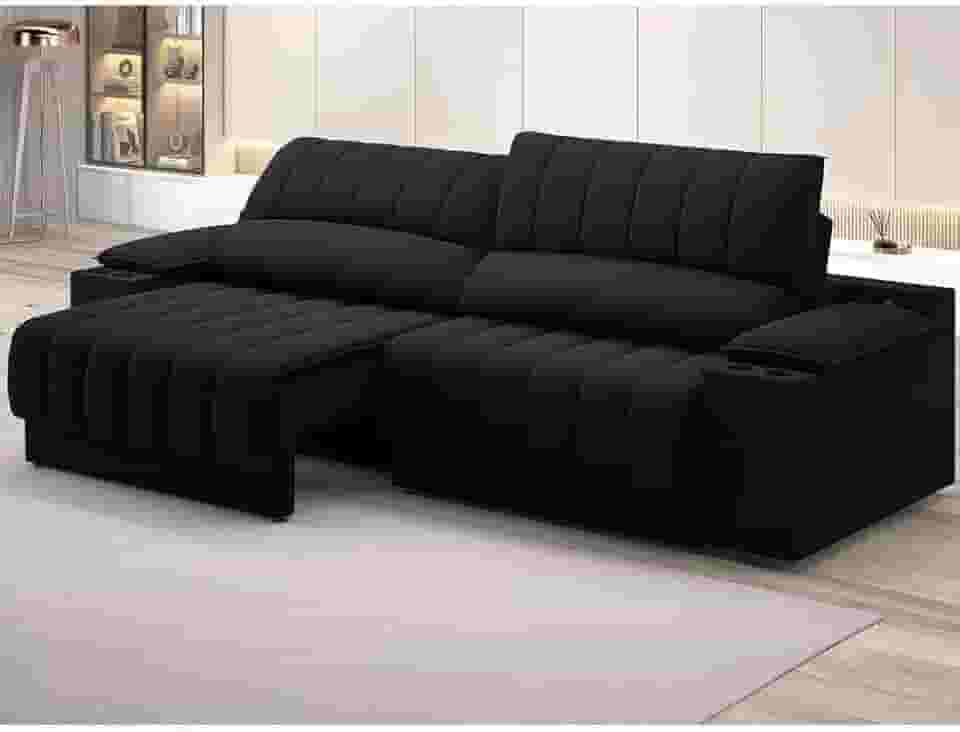 Sofá com Usb Retrátil e Reclinável Murano 2m Preto