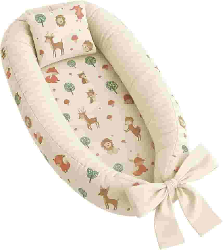 Ninho redutor de berço bebê percal 100% algodão + Almofada Anatomica Estampada Unissex (Raposinha)
