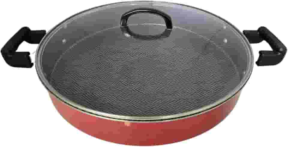 Tacho Panela Grande Disco de Arado Alumínio Antiaderente 40cm Com Tampa De Vidro (Vermelho)