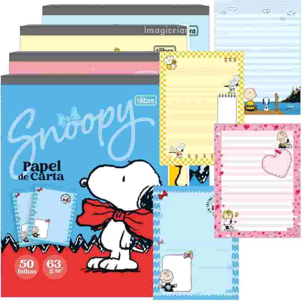 Tilibra Bloco de Papel de Carta Snoopy, 17,7 x 24 cm, 50 Folhas Decoradas, Capas Sortidas, 1 UNIDADE