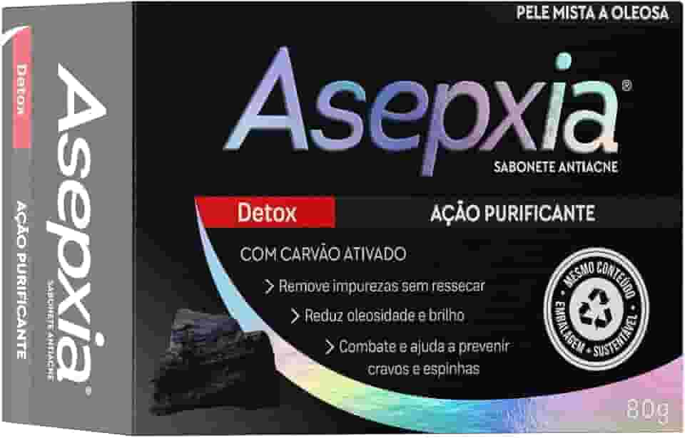 Asepxia Sabonete Detox 80g — Limpeza Profunda com Carvão Ativado | Remove Cravos, Controla a Oleosidade e Purifica a Pele | Para Peles Mistas e Oleosas