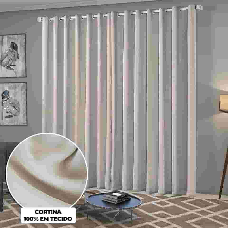Cortina Blackout/Bleucate de Tecido Corta Para Luz Quarto e Sala 4,00m x 2,50m Altura com Ilhós Cromado Solaris - Off-White